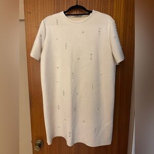 Zara Suede like Bejeweled Cream Dress